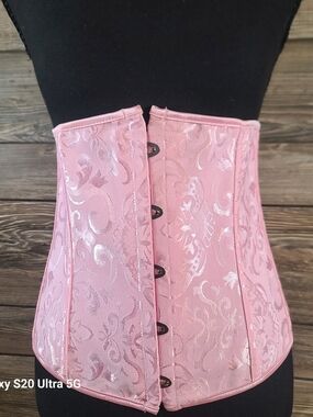 Pink Brocade Underbust Waist Cincher Corset